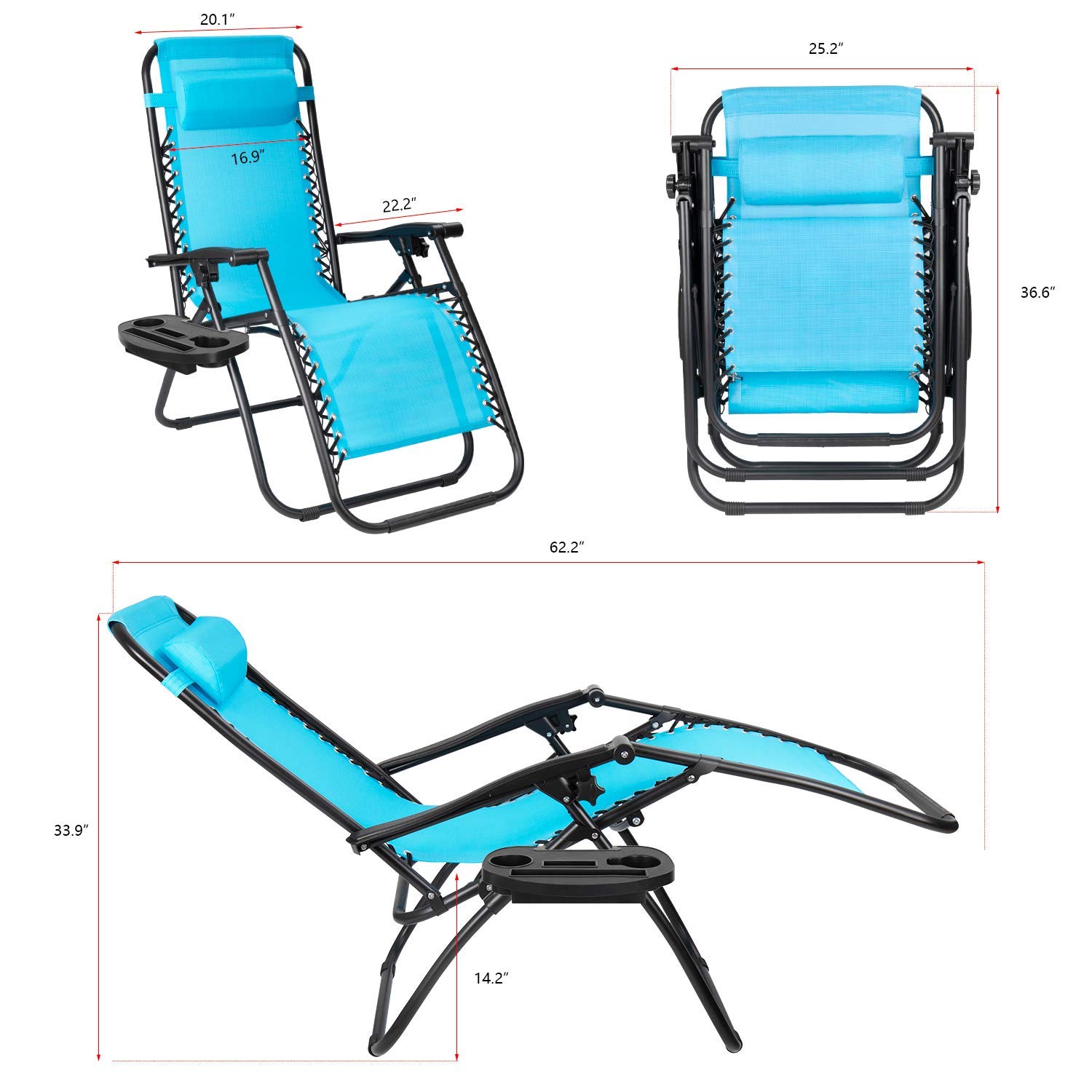 Flamaker Adjustable Zero Gravity Lounge Chair - Outdoor Folding Recliner with Pillow for Pool, Backyard, Camping & Patio - Comfortable Relaxation for Beach, Garden & Deck (Blue)