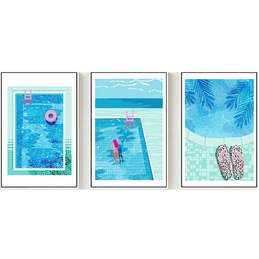 Nordic Summer Swimming Pool Watercolor Art - Blue Wall Decor Canvas Prints for Bedroom, Living Room, Bathroom - Set of 3 Unframed Posters 40x50cm - Perfect for Beach House, Poolside Decor & Modern Interior Design