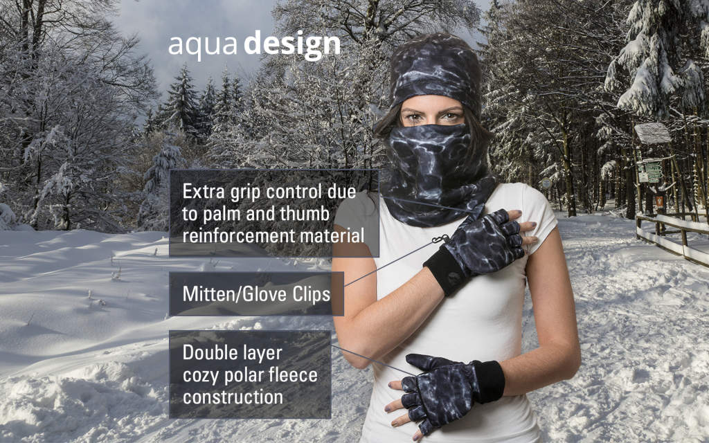 Women's Fingerless Polar Fleece Gloves - Aqua Color Thermal Mittens for Outdoor Activities, Running, Hiking & Cold Weather