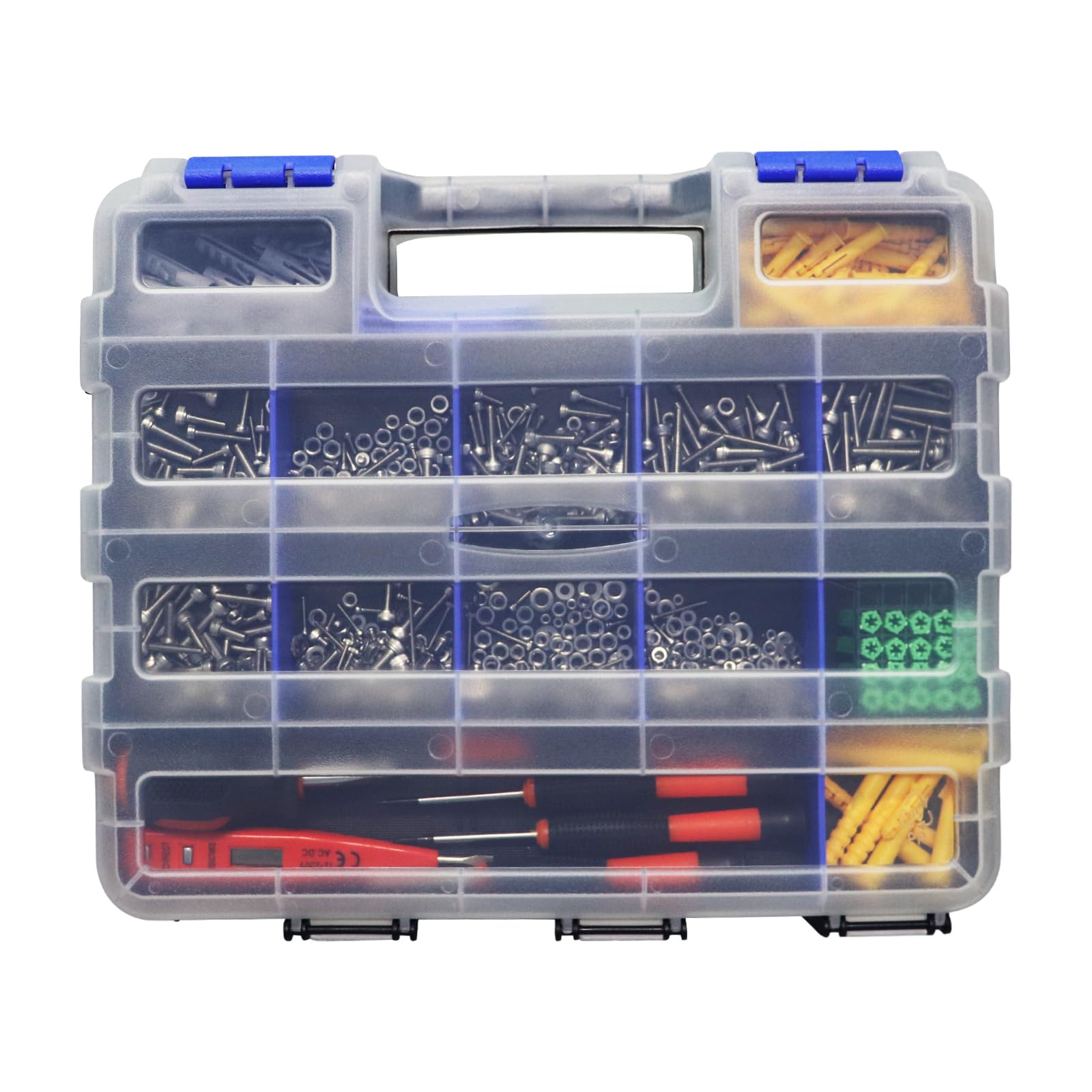 34-Compartment Double-Sided Screw Organizer Box - Portable Small Parts Storage with Removable Dividers for Screws, Nuts, Bolts & Nails | Perfect for Workshop, Garage & DIY Projects