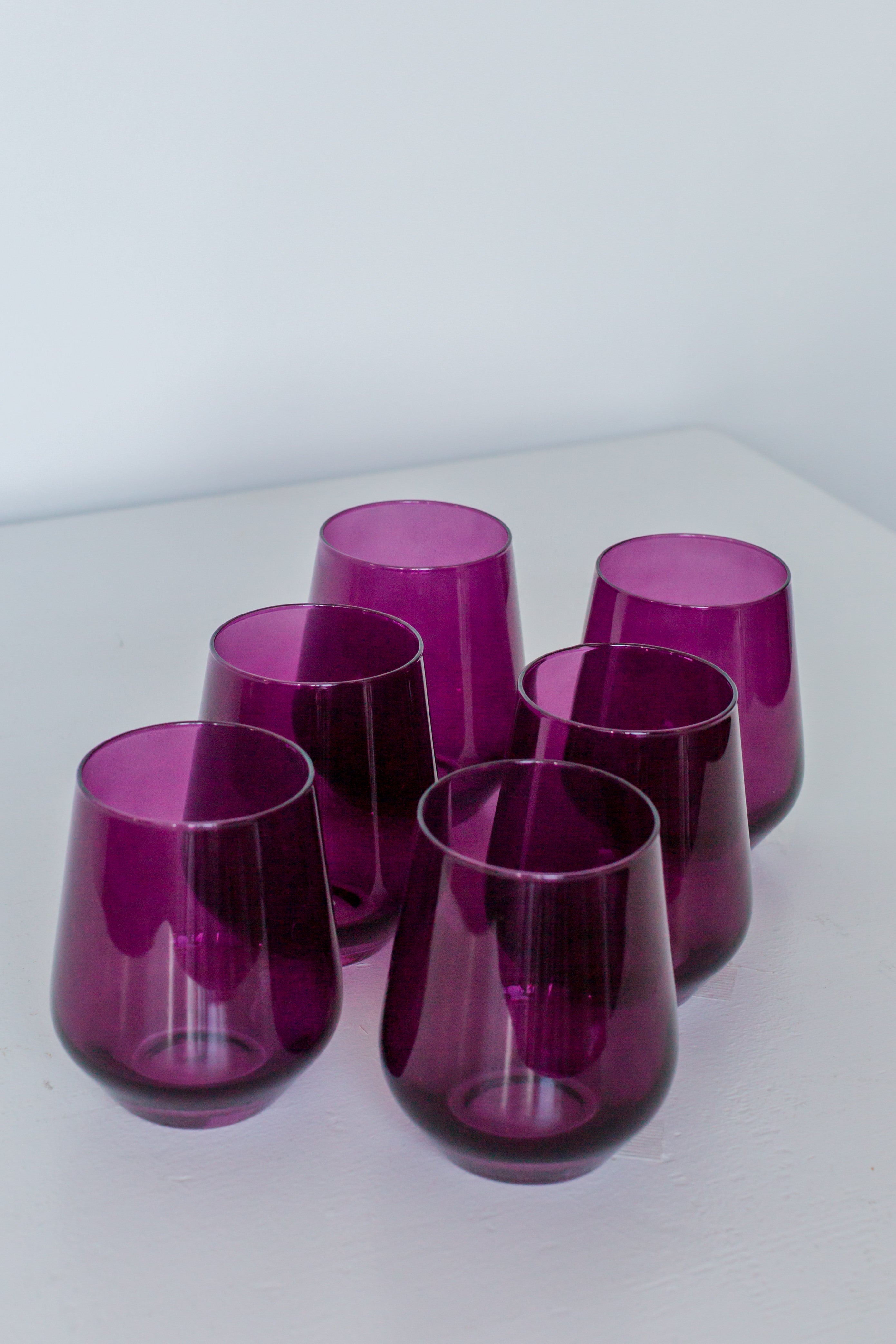 Elegant Estelle Colored Wine Stemless Glasses Set of 6 - Amethyst Purple for Dinner Parties, Wedding Gifts & Home Bar Decor