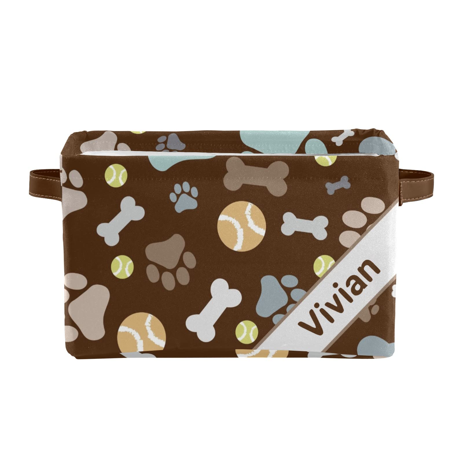 Personalized Brown Footprint Bone Storage Bins - Custom Name Waterproof Fabric Cubes, Stackable Decorative Organizer Box Set of 4 | Perfect for Nursery, Closet, Office & Home Organization