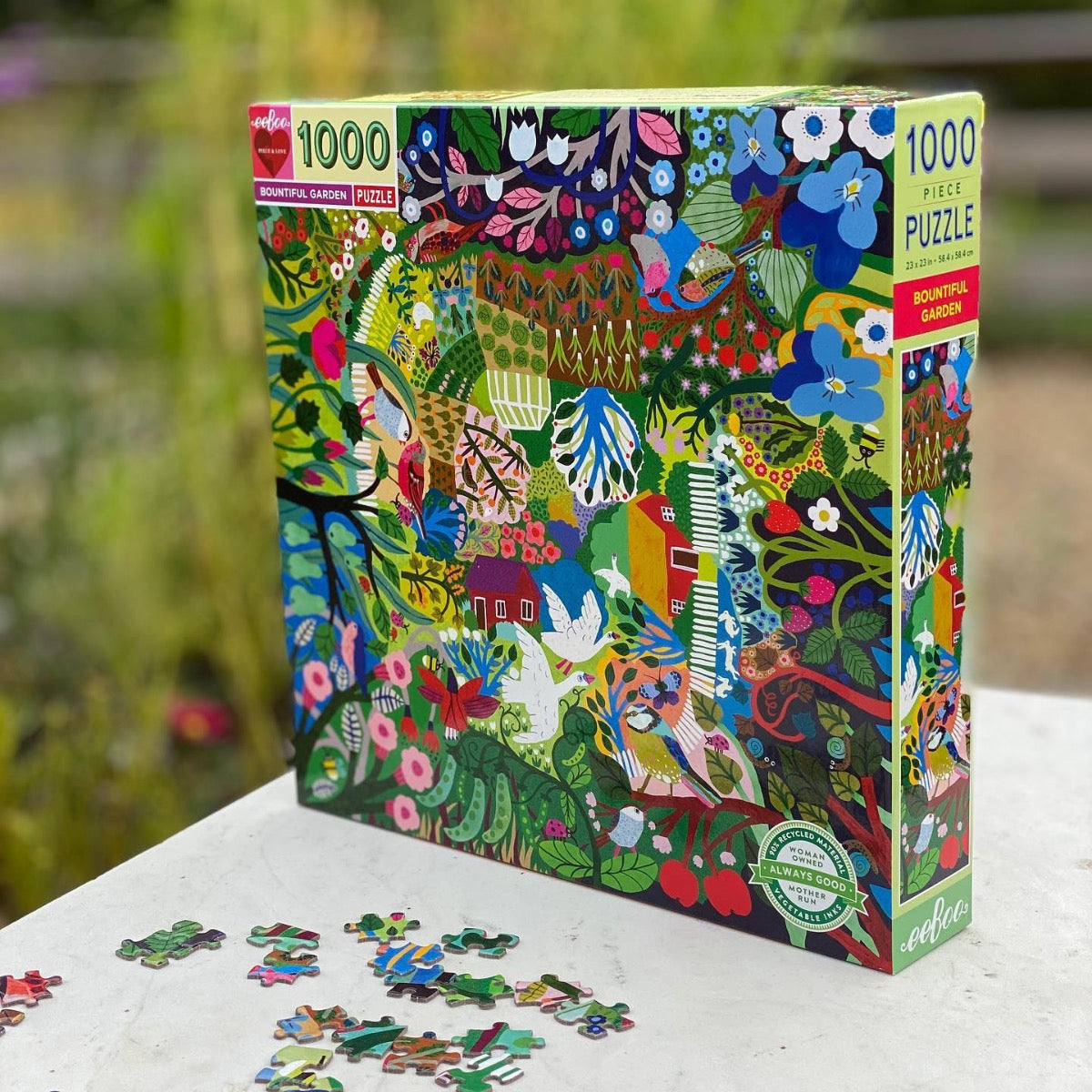 eeBoo Bountiful Garden 1000 Piece Jigsaw Puzzle for Adults & Families - Beautiful Floral Landscape Art for Home Decor, Game Night & Relaxation