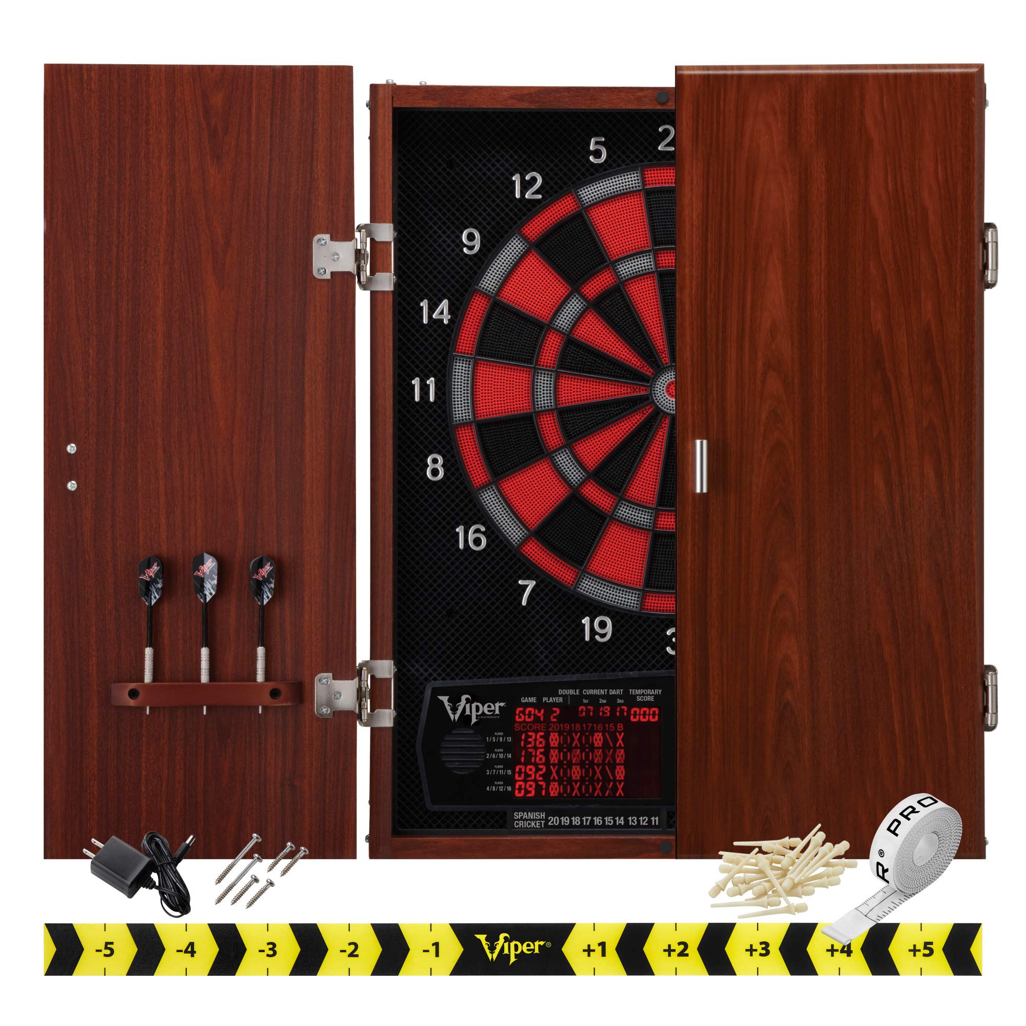 Viper Neptune Electronic Dartboard Cabinet Set with Shadow Buster Mounted LED Display Light - Professional Dart Board Game for Home, Bar & Game Room Entertainment