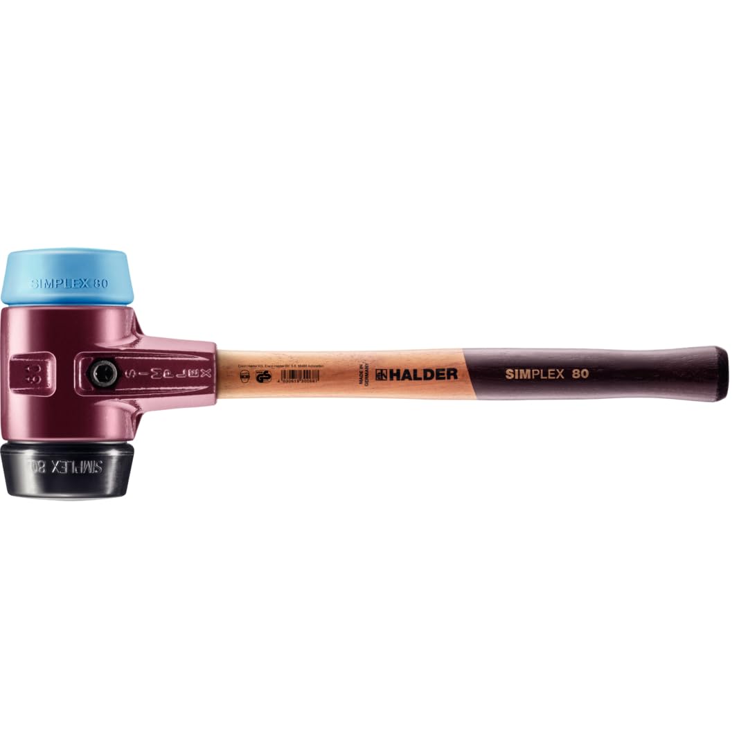 Simplex 80 Mallet - Dual Soft Blue & Black Rubber Inserts - Heavy Duty Cast Iron Head with Wooden Handle - Perfect for Woodworking, Leather Crafting & Metal Forming
