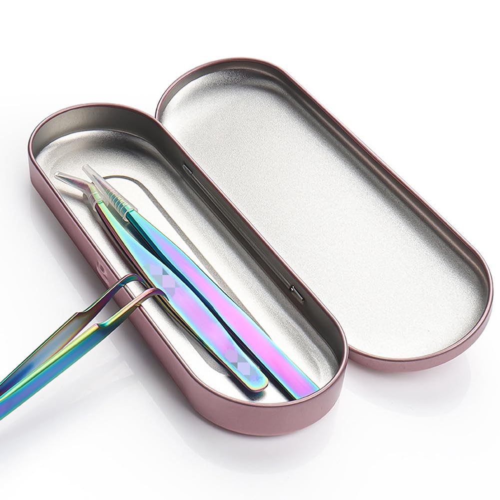 4-Piece Rose Gold Metal Eyelash Tweezer Storage Case Box - Lash Tweezer Organizer for Salon, Travel & Professional Makeup Artists - Durable & Stylish Beauty Tool Holder
