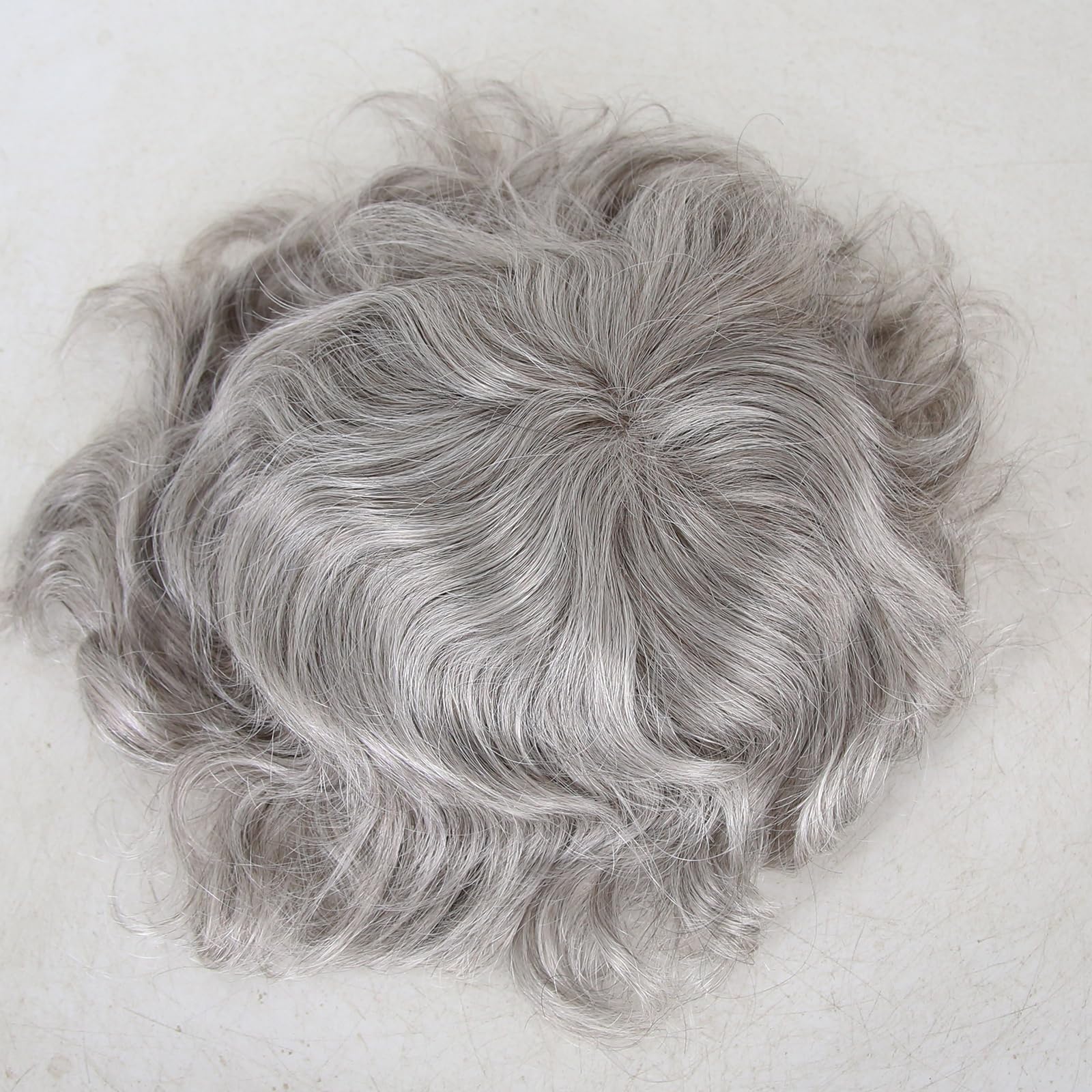 Men's Human Hair Toupee 7x9 Inch - 80% Grey #5 Mixed Thin Skin Hair Replacement System with Monofilament Net & PU Base - Natural Looking Wig for Balding, Thinning Hair | Perfect for Daily Wear, Parties & Special Occasions