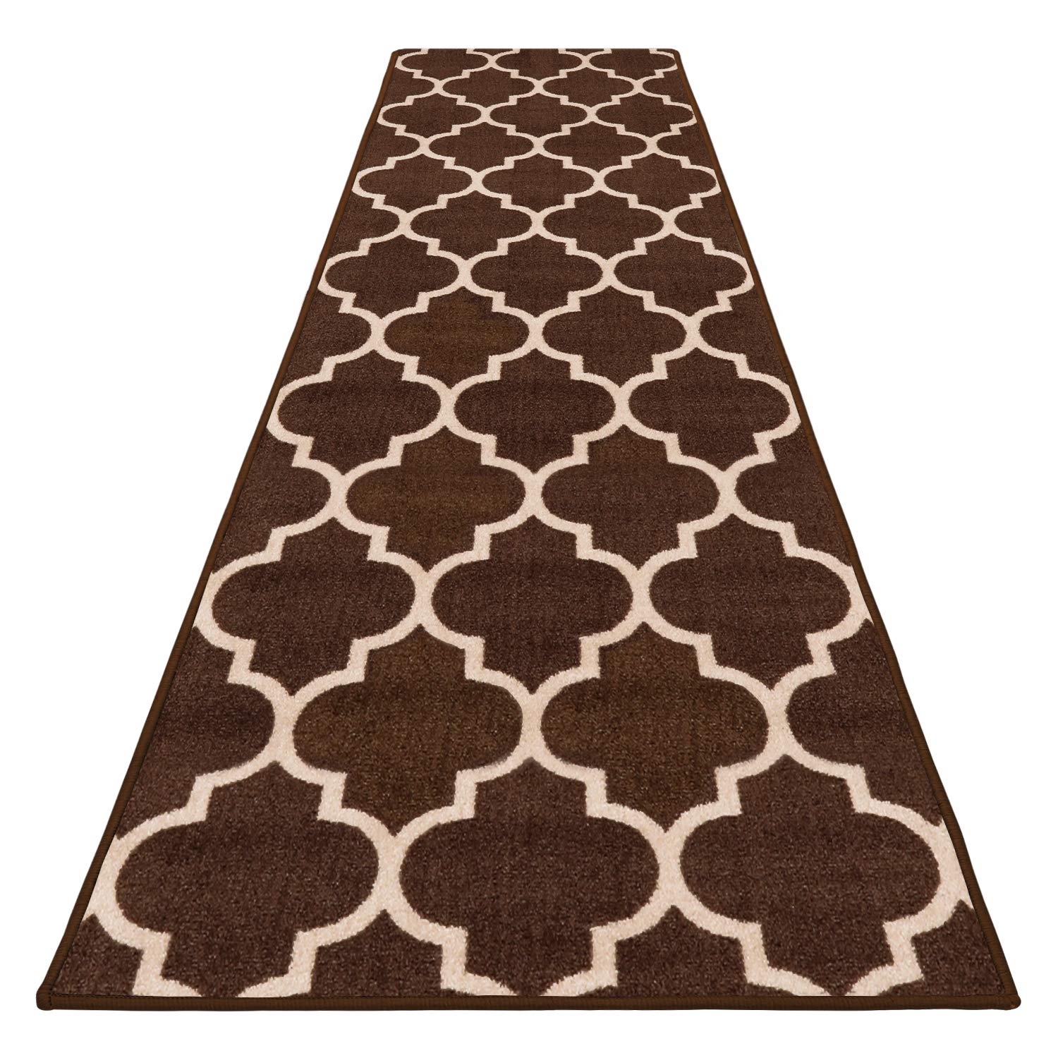 Non-Slip Moroccan Trellis Carpet Runner - 12x26 Inch Skid-Resistant Rug in Coffee Brown & Vanilla Cream - Perfect for Hallways, Stairs, and Entryways - Home Decor & Safety Floor Mat