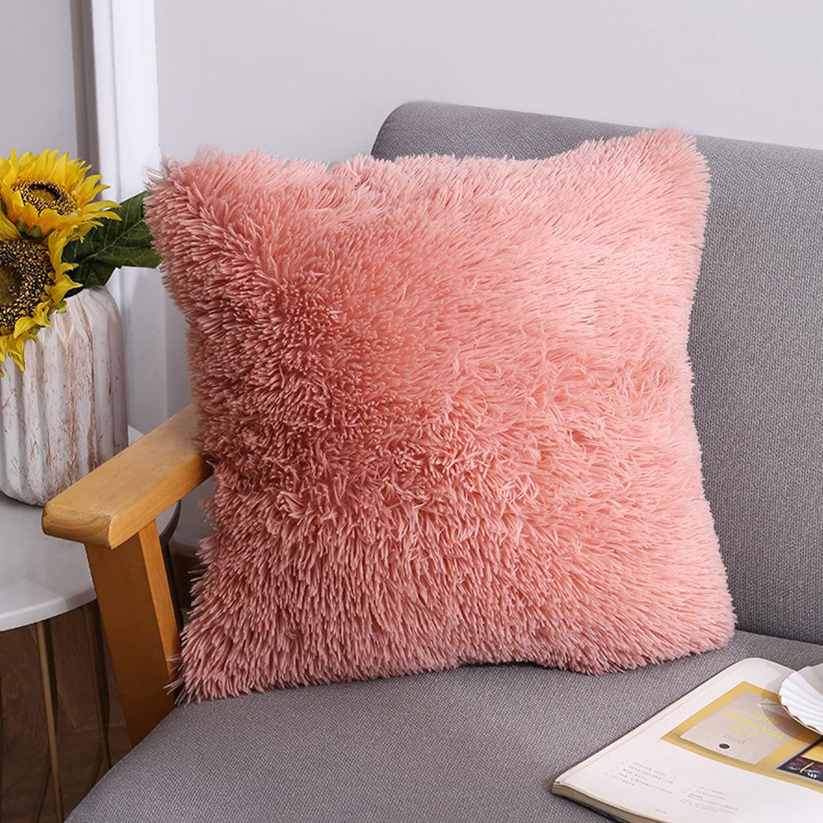 Luxury Soft Faux Fur Throw Pillow Covers - Pack of 2, Red & Peach Blush Plush Decorative Pillow Cases with Tie-Dye Pattern for Sofa, Couch, Living Room & Bedroom - Perfect for Cozy Home Decor, Girls' Room Accents & Stylish Interior Design
