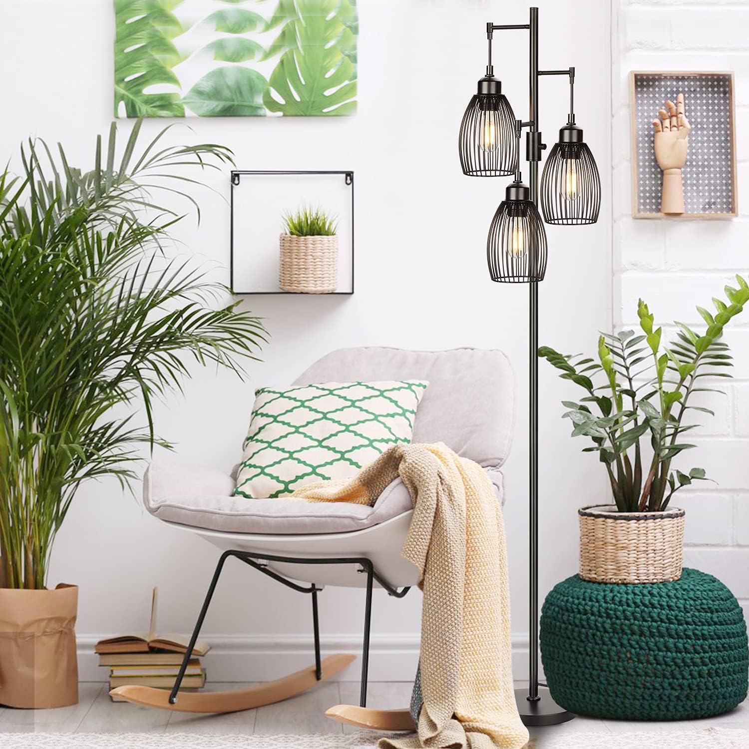 68’’ Dimmable LED Floor Lamp with 3 x 800LM Edison Bulbs - Industrial Rustic Standing Lamp for Living Room & Bedroom - Perfect for Reading, Relaxing, and Home Decor