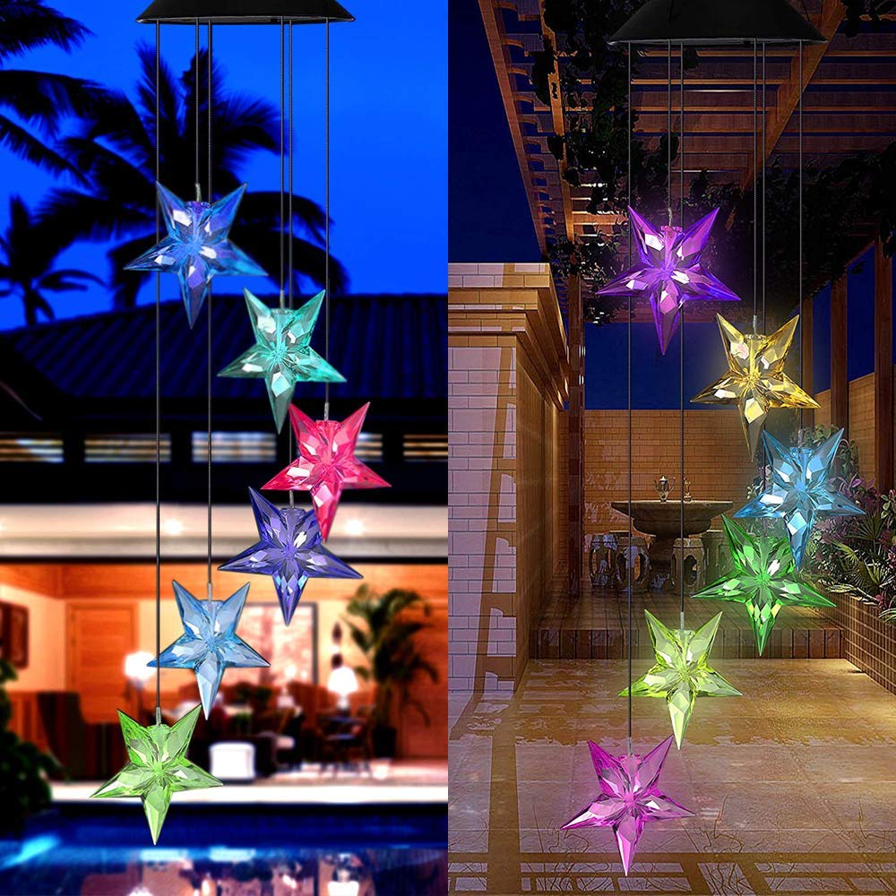 Solar Powered LED Star Wind Chimes - Waterproof Outdoor String Lights for Patio, Balcony, Garden & Yard Decor | Perfect for Parties, Bedrooms & Windows (Nighttime Ambiance & Holiday Decorations)