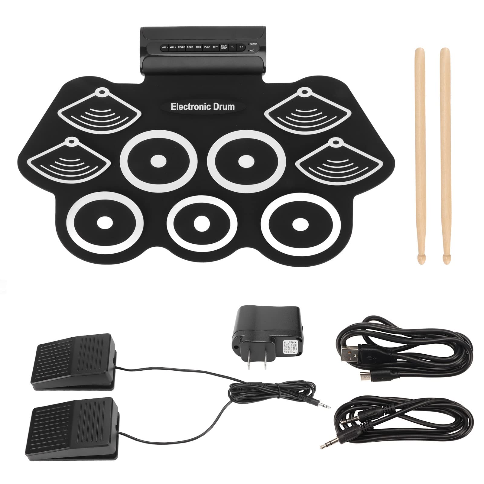 9-Pad Electric Drum Set with Roll-Up Design - Portable Practice Drum Kit with Built-in Speaker, Pedals & Sticks, 10+ Hours Playtime - Perfect for Kids & Beginners (US Plug) | Ideal for Home Practice, Music Lessons & Gift Giving