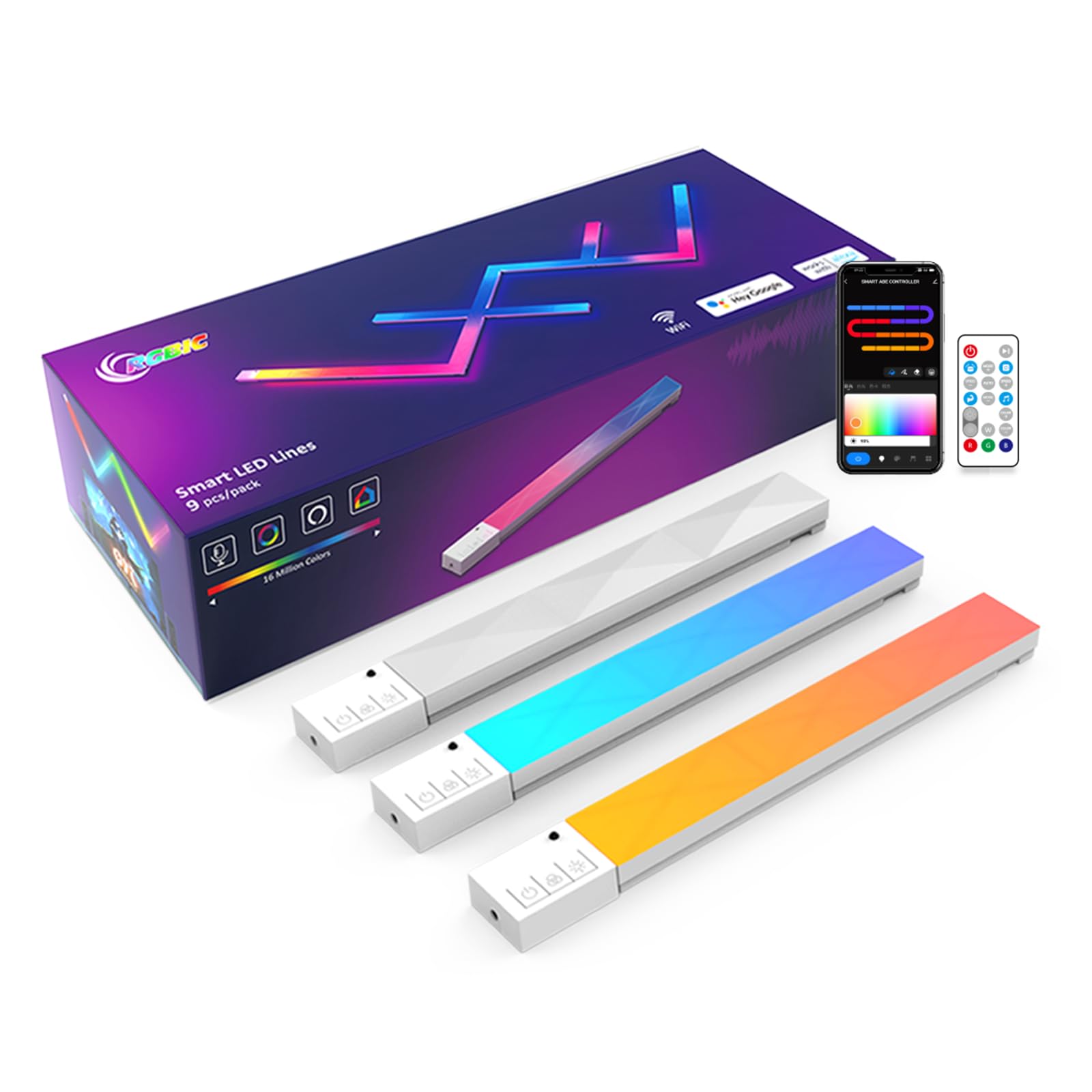 Colorpanda RGB Smart Wall Lights with Music Sync - Works with Google Assistant & Alexa, App & Remote Control, LED TV Backlight for Gaming Room, PC Setup, Home Theater & Ambient Decor (9-Piece Kit) - Perfect for Parties, Movie Nights & Gaming Sessions