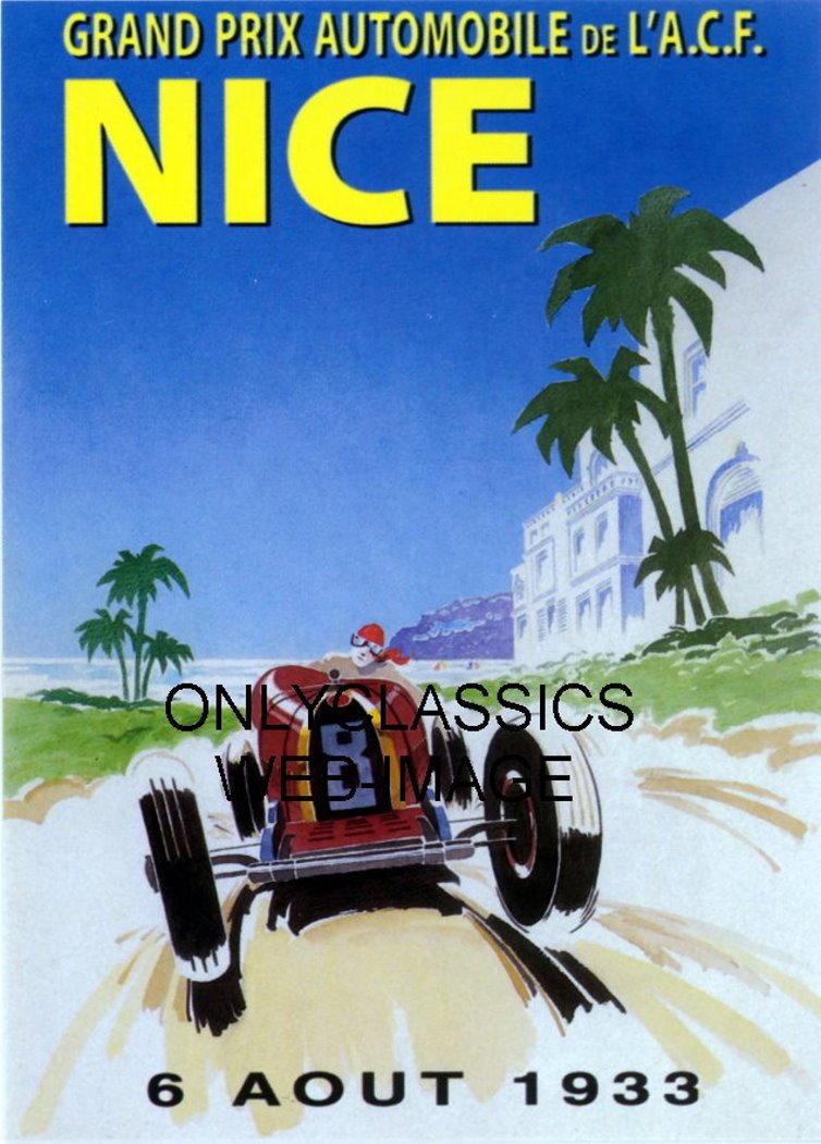 OnlyClassics 1933 Nice Grand Prix Formula One Auto Racing 11x17 Poster - Vintage Motorsport Art Print for Home, Office & Man Cave Decor