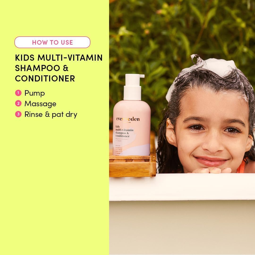 Evereden Kids 2-in-1 Shampoo & Conditioner + Body Wash Set | Gentle, Non-Toxic Baby Care | Cool Peach Scent | Perfect for Daily Bath Time & Sensitive Skin