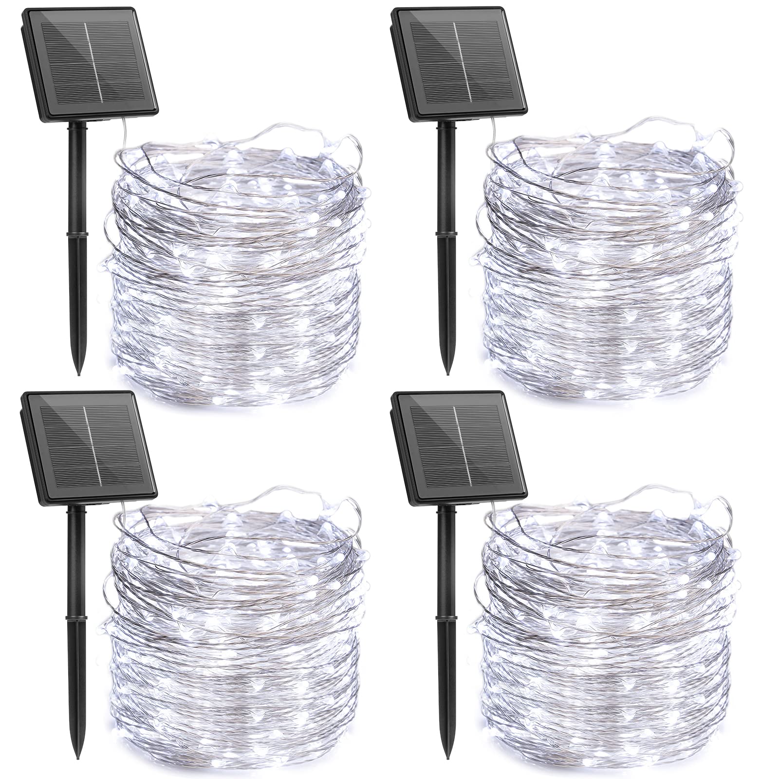 72Ft 200LED Solar Fairy Lights Outdoor - 4 Pack Waterproof Copper Wire String Lights with 8 Light Modes for Christmas, Garden, Patio, Tree & Wedding Decor (Pure White) - Perfect for Backyard Parties, Holiday Lighting and Romantic Ambiance