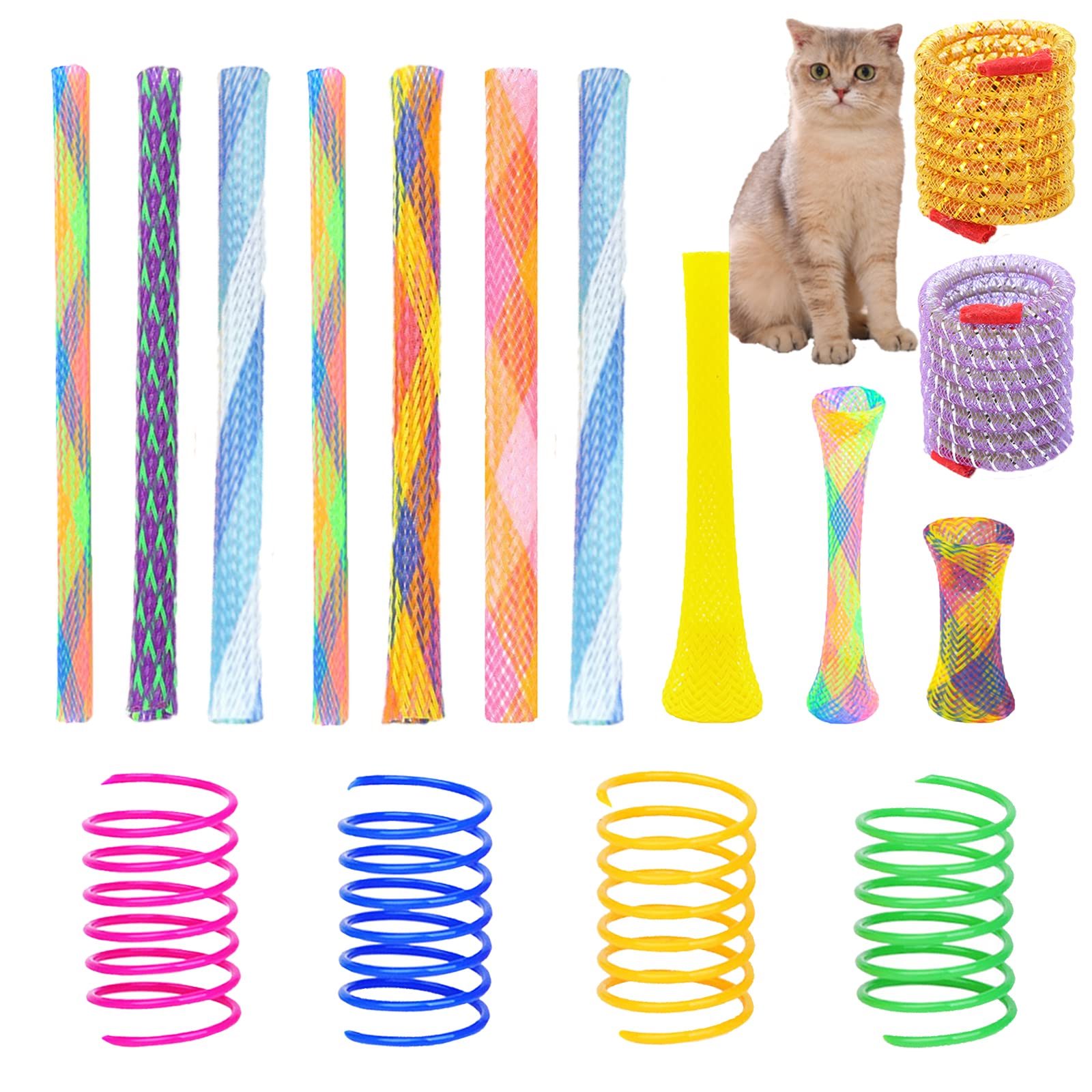 46-Piece Cat Toys Set - Colorful Interactive Spring & Tube Toys for Indoor Cats & Kittens - Flexible Plastic Spiral Coils for Playtime, Exercise & Mental Stimulation - Perfect for Solo Play or Bonding Time