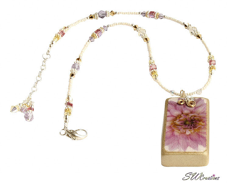 Purple Pink Yellow Dahlia Crystal Flower Domino Necklace for Women - Elegant Bohemian Jewelry for Parties, Weddings & Special Occasions