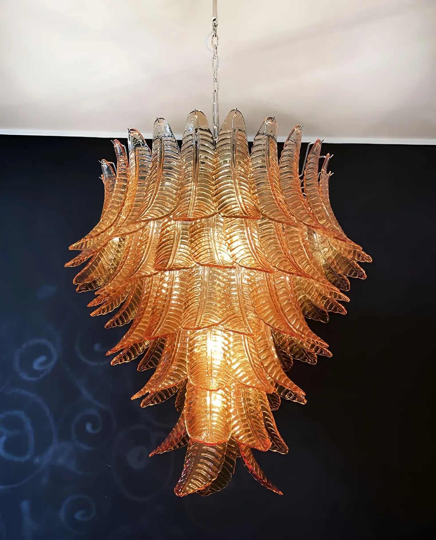 Elegant Amber Leaf Cascade Chandelier - Modern Crystal Ceiling Light Fixture for Dining Room, Living Room & Bedroom Decor