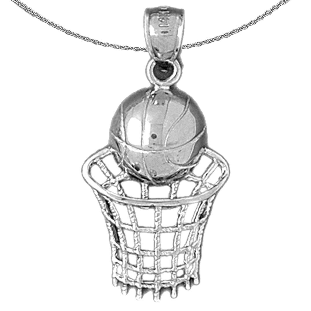 14K White Gold Basketball Basket Pendant Necklace - 18