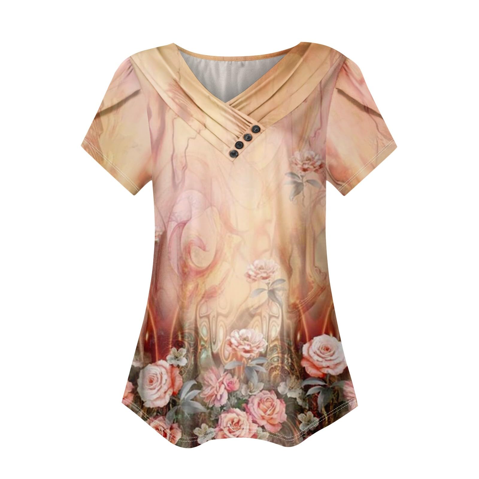 2024 Women's Summer Tops - Stylish Short Sleeve V-Neck Button Blouses for Casual & Dressy Occasions | Perfect for Office, Date Night & Weekend Outings