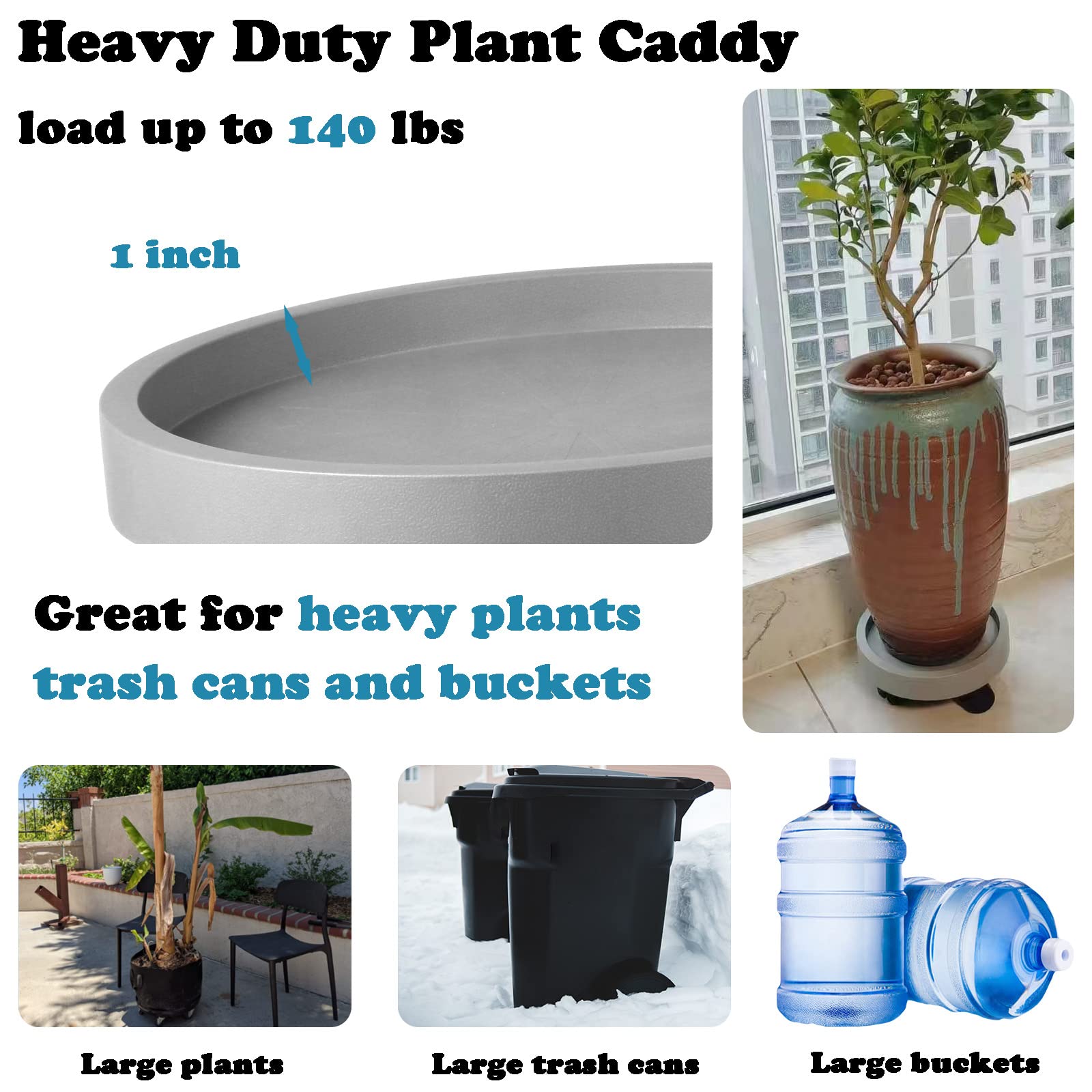 3 Pack Heavy Duty Plant Caddy with Wheels - 13 Inch Rolling Plant Stand with Casters for Large Potted Plants | Indoor & Outdoor Use | Perfect for Moving Plants on Patios, Decks and Garden Areas (Grey)