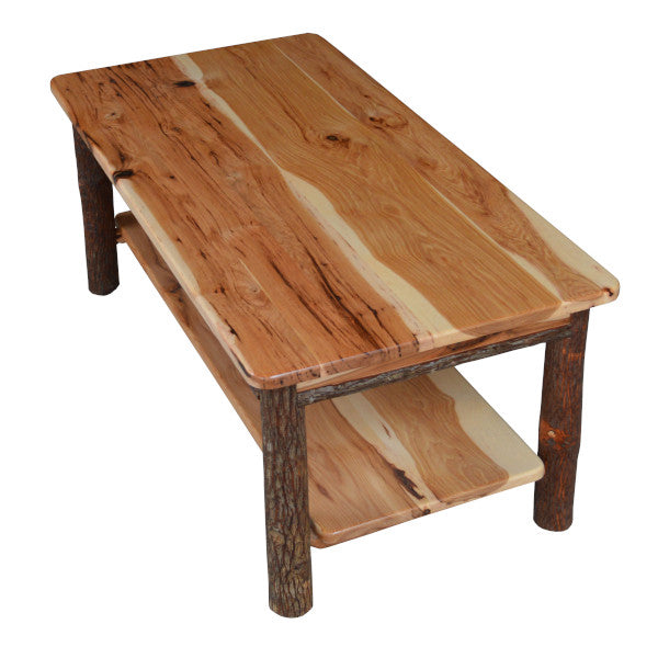 Solid Hickory Wood Coffee Table with Storage Shelf - Rustic Farmhouse Living Room Furniture for Home Decor & Relaxation