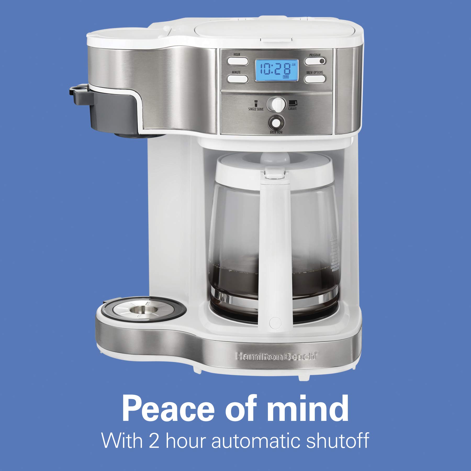 Hamilton Beach 49933 2-Way 12 Cup Programmable Drip Coffee Maker & Single Serve Machine with Glass Carafe - Auto Pause & Pour - White - Perfect for Home, Office & Entertaining