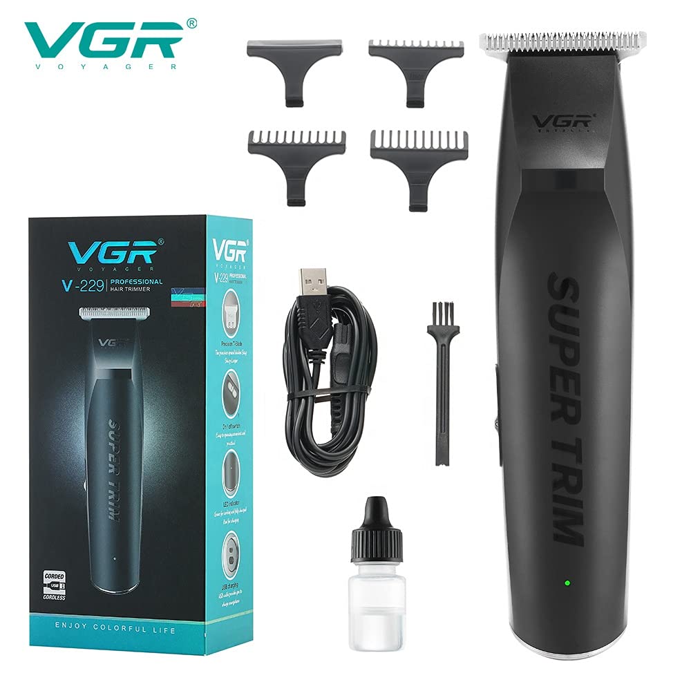 VGR V-229 Professional Men's Electric Hair Clipper & Beard Trimmer - USB Rechargeable Cordless Hair Cutting Kit with Adjustable Blades for Home Barbering & Self Grooming - Perfect for Travel, Salon & DIY Haircuts