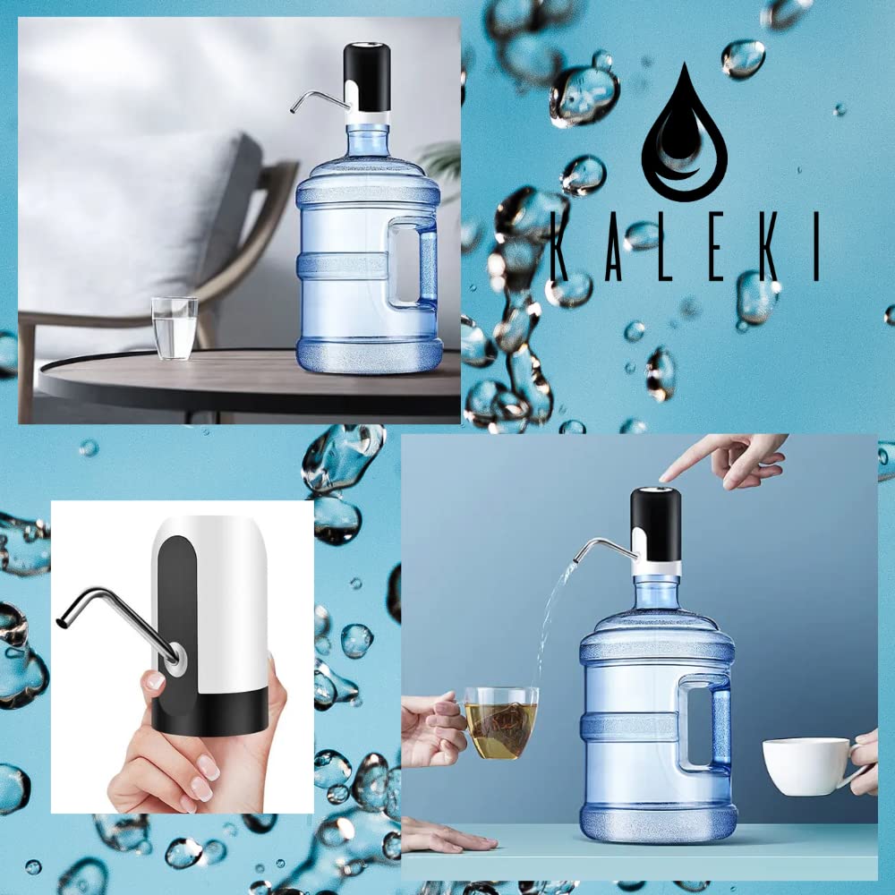 Kaleki Water Bottle Pump Dispenser - USB Rechargeable Dosing Pump for 5 Gallon Jugs, Portable Water Dispenser for Home, Office, Camping & Outdoor Use (Black)