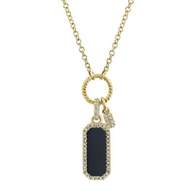 0.13CT Diamond & 0.60CT Black Onyx Dog Tag Necklace for Men - Stylish Stainless Steel Pendant with 18