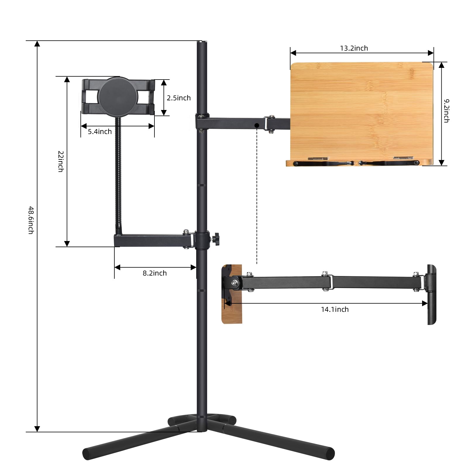 Adjustable Book Stand with Tablet Holder - Sturdy Metal Floor Stand for Reading in Bed - Perfect for Laptops, Tablets, Phones & Books - Ideal for Bedtime Reading, Studying & Hands-Free Viewing
