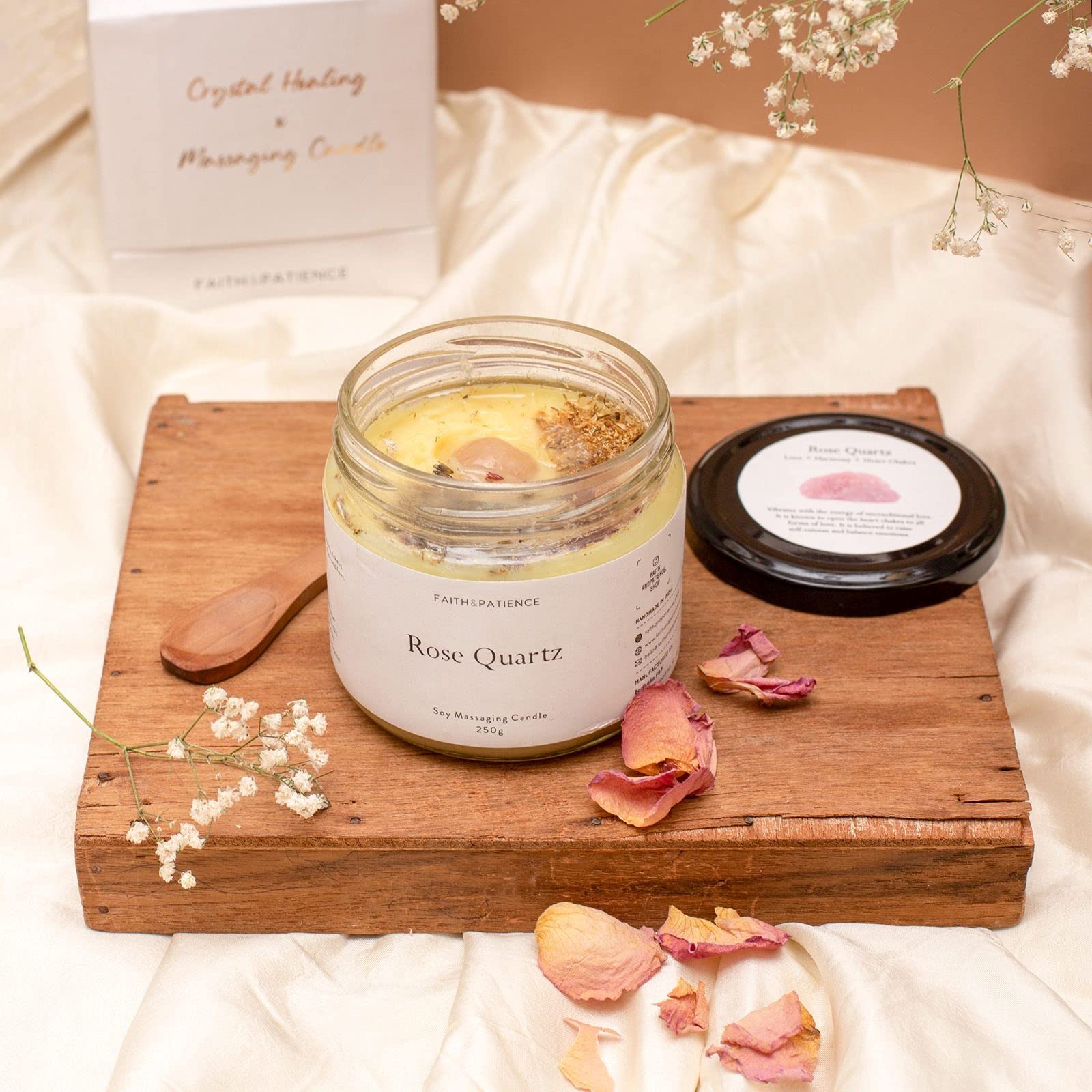 Faith & Patience Crystal Infused Body Butter Candle - Organic Skincare & Aromatherapy for Relaxation, Self-Care & Spiritual Healing