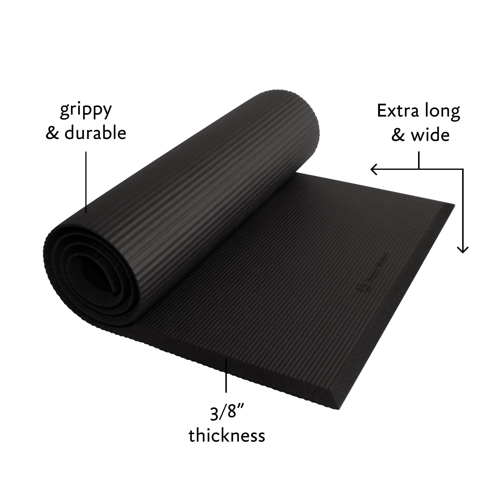 Hugger Mugger Ultimate Cushion Yoga Mat - Black - Extra Thick, Non-Slip, Soft & Comfortable - Extra Long & Wide for Maximum Support - Perfect for Hot Yoga, Pilates & Home Workouts
