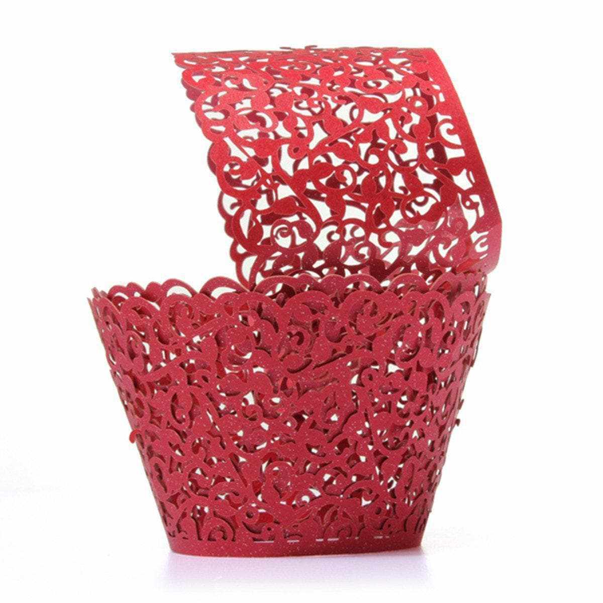 Cherry Red Butterfly Lace Cupcake Wrappers & Liners - 50 Pack Baking Supplies for Parties, Weddings, Baby Showers & Birthday Cakes