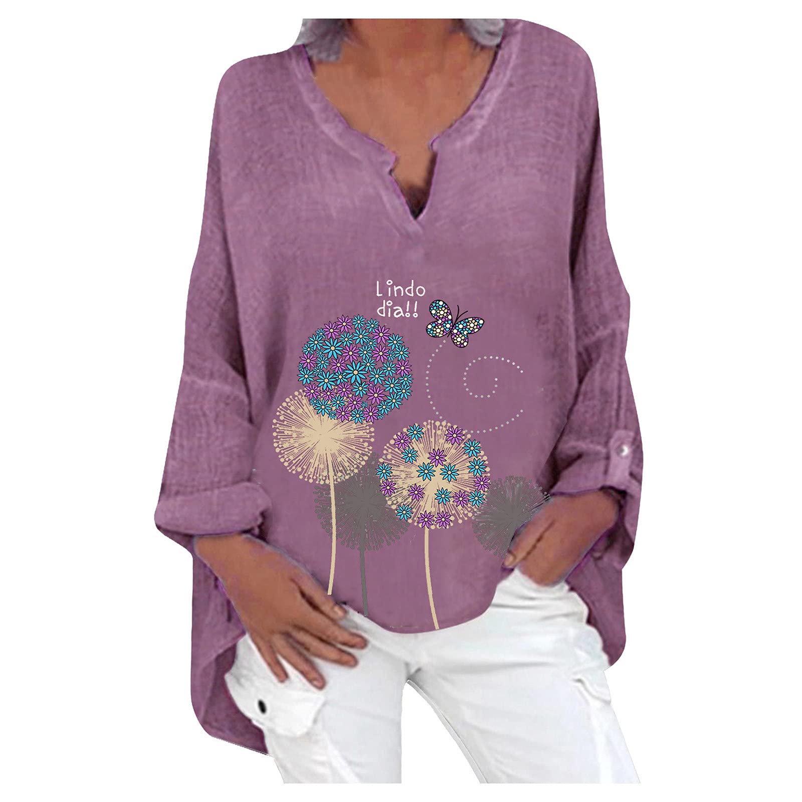 Women's Floral Printed Tunic Tops - Long Sleeve V-Neck Blouses for Casual & Dressy Wear | Office, Party & Everyday Outfits