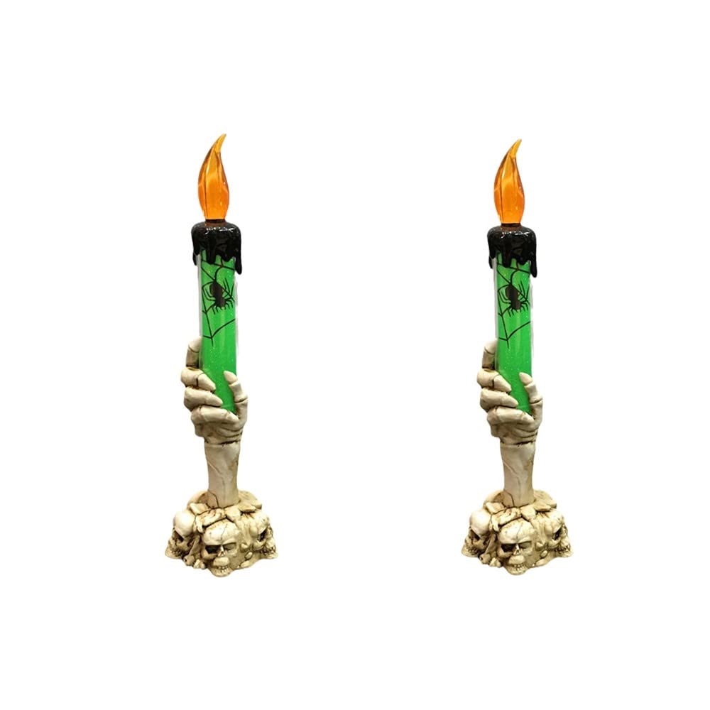 Flameless Halloween Skull Candle Light - LED Skeleton Hand Candle Lamp with Spooky Ghost Effect for Halloween Party Decor, Home Bar, Haunted House & Gothic Themed Events