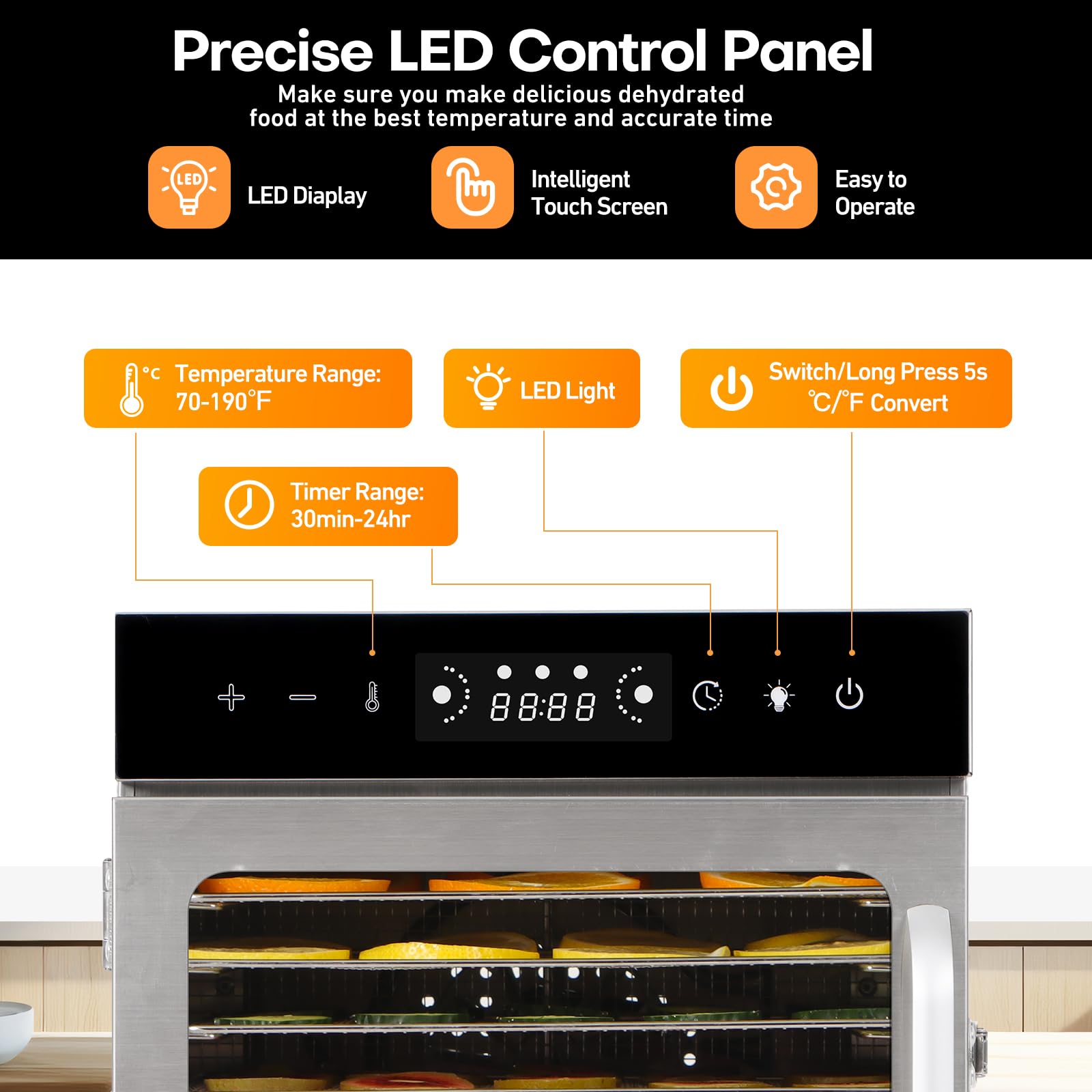 Premium 12-Tray Stainless Steel Food Dehydrator for Jerky, Fruit, Meat & Herbs - Digital LED Display, Adjustable Timer & Temperature Control with Overheat Protection - Perfect for Home Kitchen, Camping & Healthy Snack Preparation