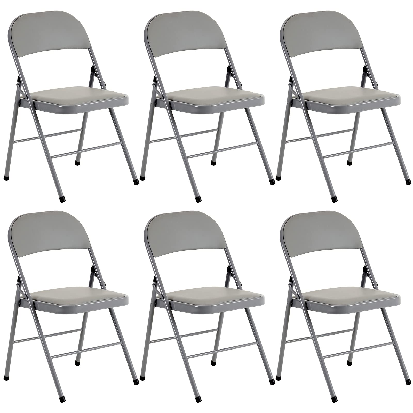 SEALAMB 6 Pack Gray Folding Chairs with PU Padded Seats & Back - Heavy Duty Steel Frame Commercial Chairs for Wedding, Party, Office, Home - Indoor & Outdoor Use - 330lb Capacity - Perfect for Events, Banquets, and Gatherings