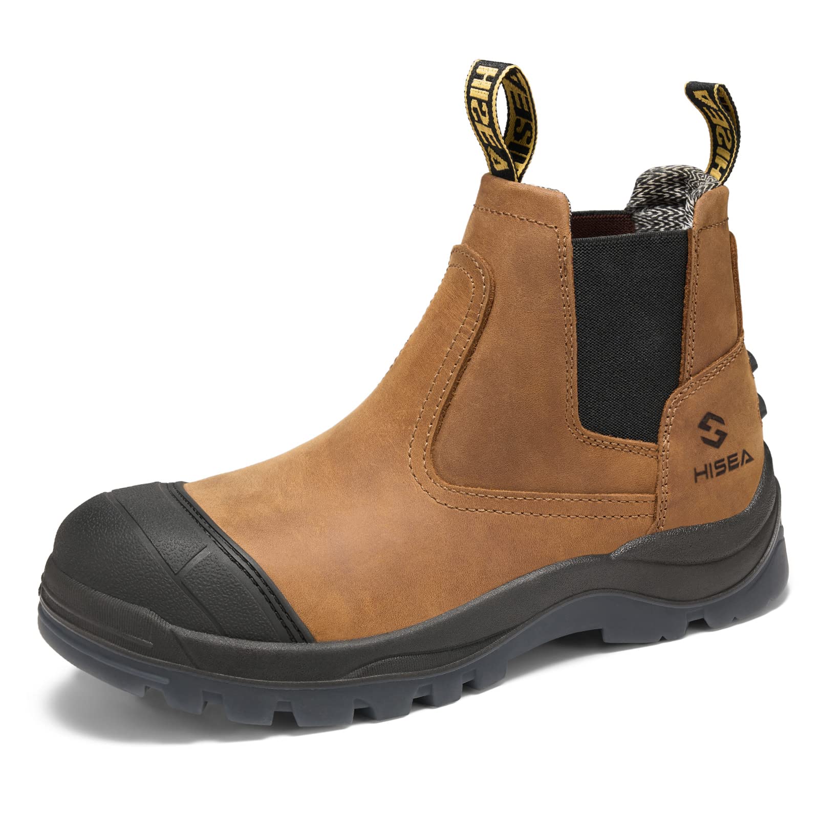 HISEA Men's Steel Toe Slip-On Work Boots - EH Safety Construction Boots with Slip Resistant & Breathable Design for Outdoor Work, Construction Sites, and Heavy Duty Jobs