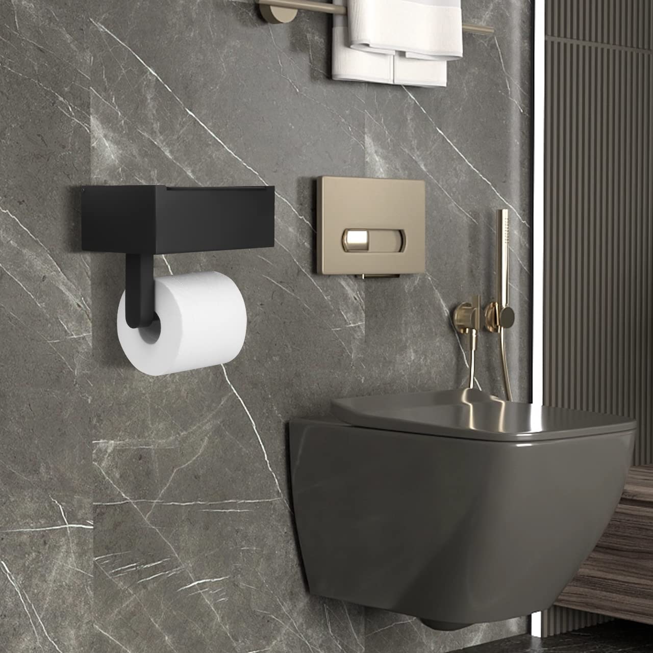 Stainless Steel Wall Mount Toilet Paper Holder with Shelf & Wet Wipes Dispenser - Bathroom Storage Organizer for Hidden Wet Wipes - Black (Larger Size) - Perfect for Modern Bathrooms, Powder Rooms & RV Toilets