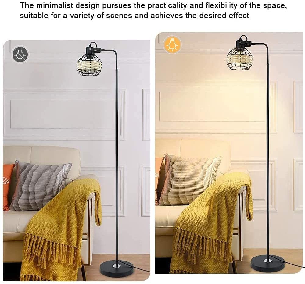 Depuley LED Floor Lamp - Adjustable Head Standing Lamp with Heavy Metal Base, Farmhouse Tall Rattan Floor Light for Living Room, Bedroom, Office Reading Lighting