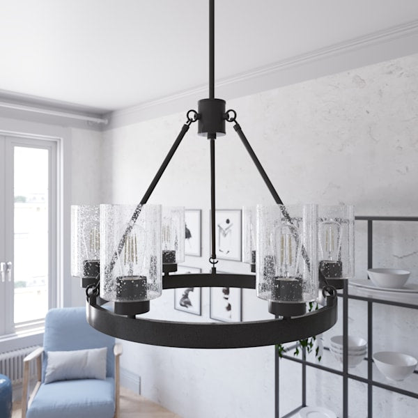 Hunter Hartland 6-Light Chandelier in Nickel Bronze - Elegant Dining Room Lighting Fixture for Modern Home Decor