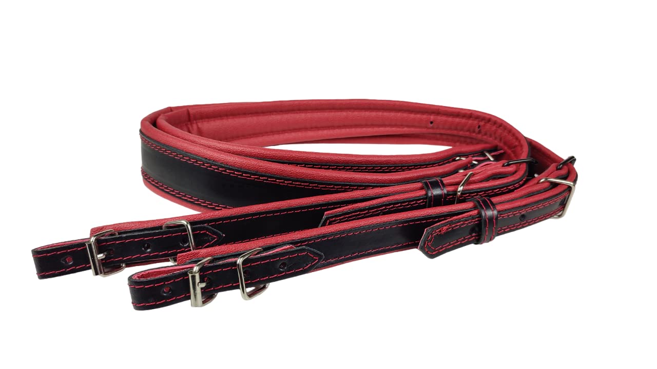 Premium Genuine Leather Accordion Straps - Black & Red - Durable & Adjustable for Accordion, Concertina & Bandoneon - Perfect for Musicians & Performers
