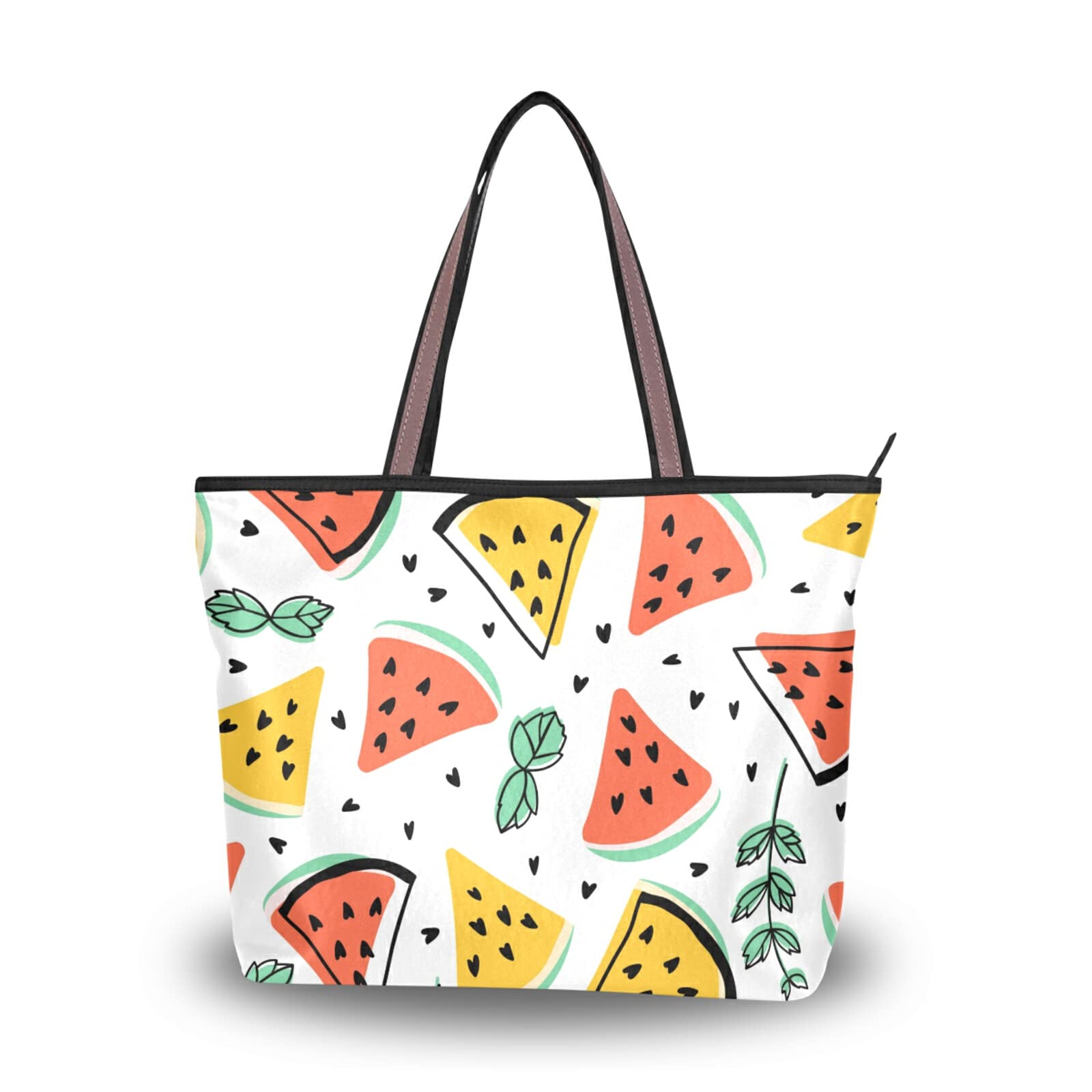 Women's Watermelon Mint Zipper Tote Bag - Reusable Beach & Travel Shoulder Bag