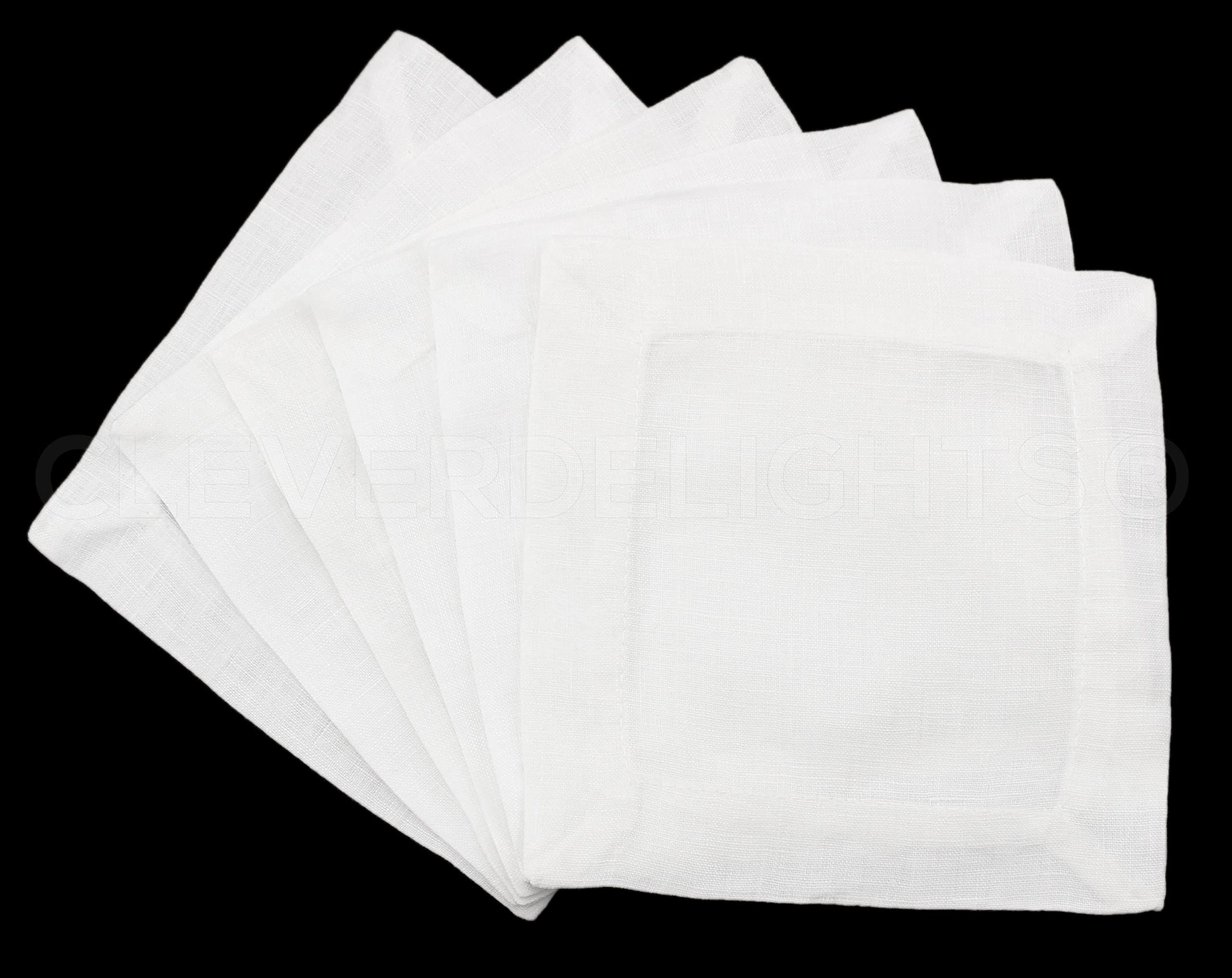 CleverDelights 6 Inch White Linen Cocktail Napkins - 12 Pack - 100% Pure Linen - Perfect for Parties, Weddings & Elegant Dining