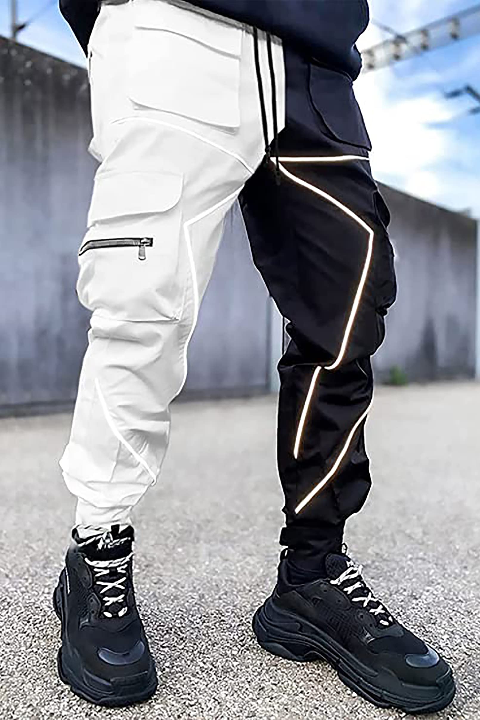 BOOMLEMON Men's Cargo Jogger Pants - Reflective Streetwear Tactical Pants with Multiple Pockets | Hip Hop Punk Style | Perfect for Gym, Running, Urban Fashion & Outdoor Activities