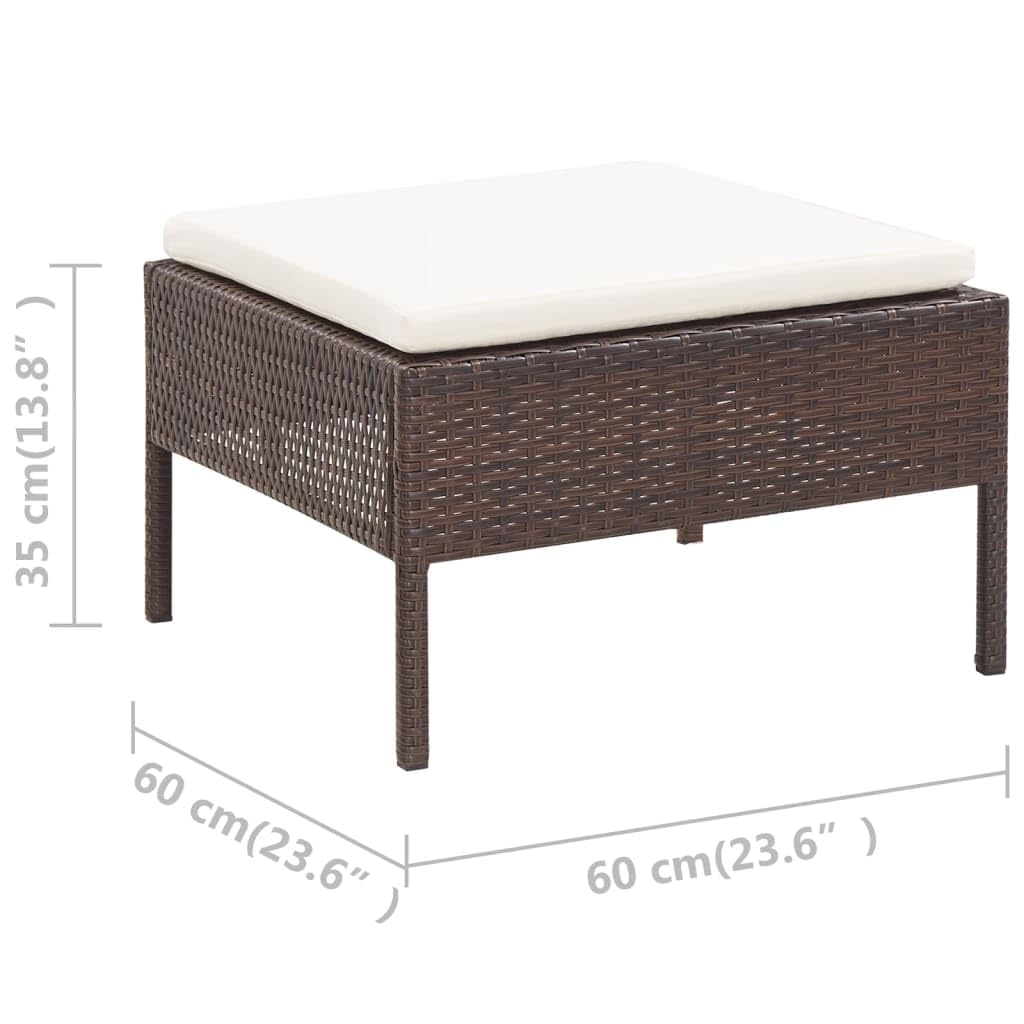 vidaXL 3-Piece Brown Poly Rattan Patio Lounge Set with Cream White Cushions - Outdoor Furniture for Garden, Poolside & Backyard Relaxation