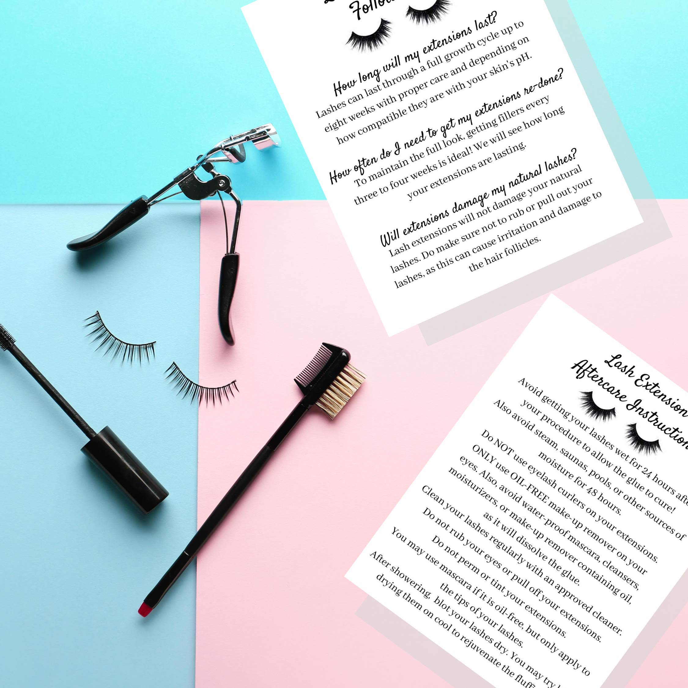 Professional Lash Extension Aftercare Instruction Cards for Clients - 4.25
