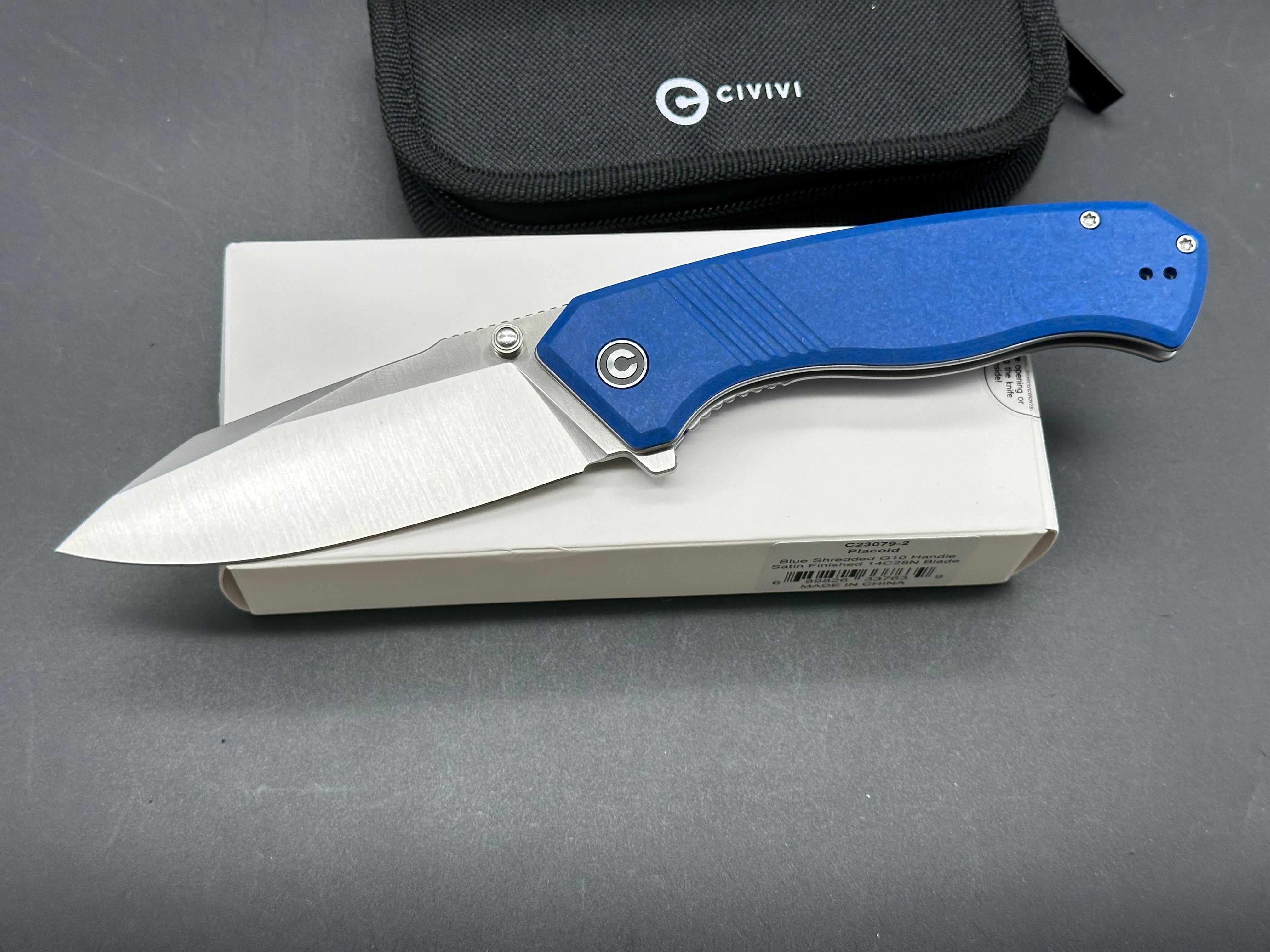 CIVIVI Placoid Liner Lock Folding Knife - Blue Shredded G10 Handle, 3.7